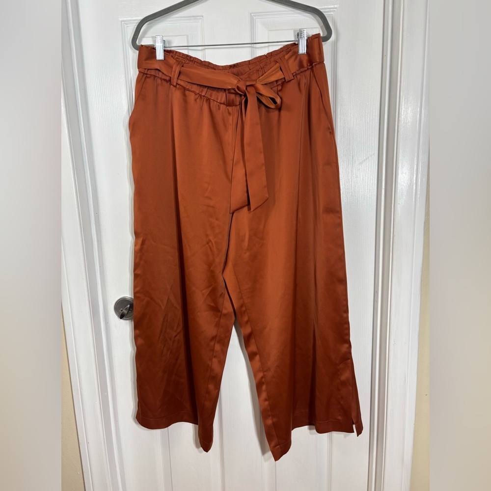 Rachel Zoe Satin Wide Leg Belted Crop Pants Size XL